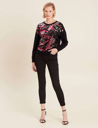 Pantalon ajusté détails strass noir femme