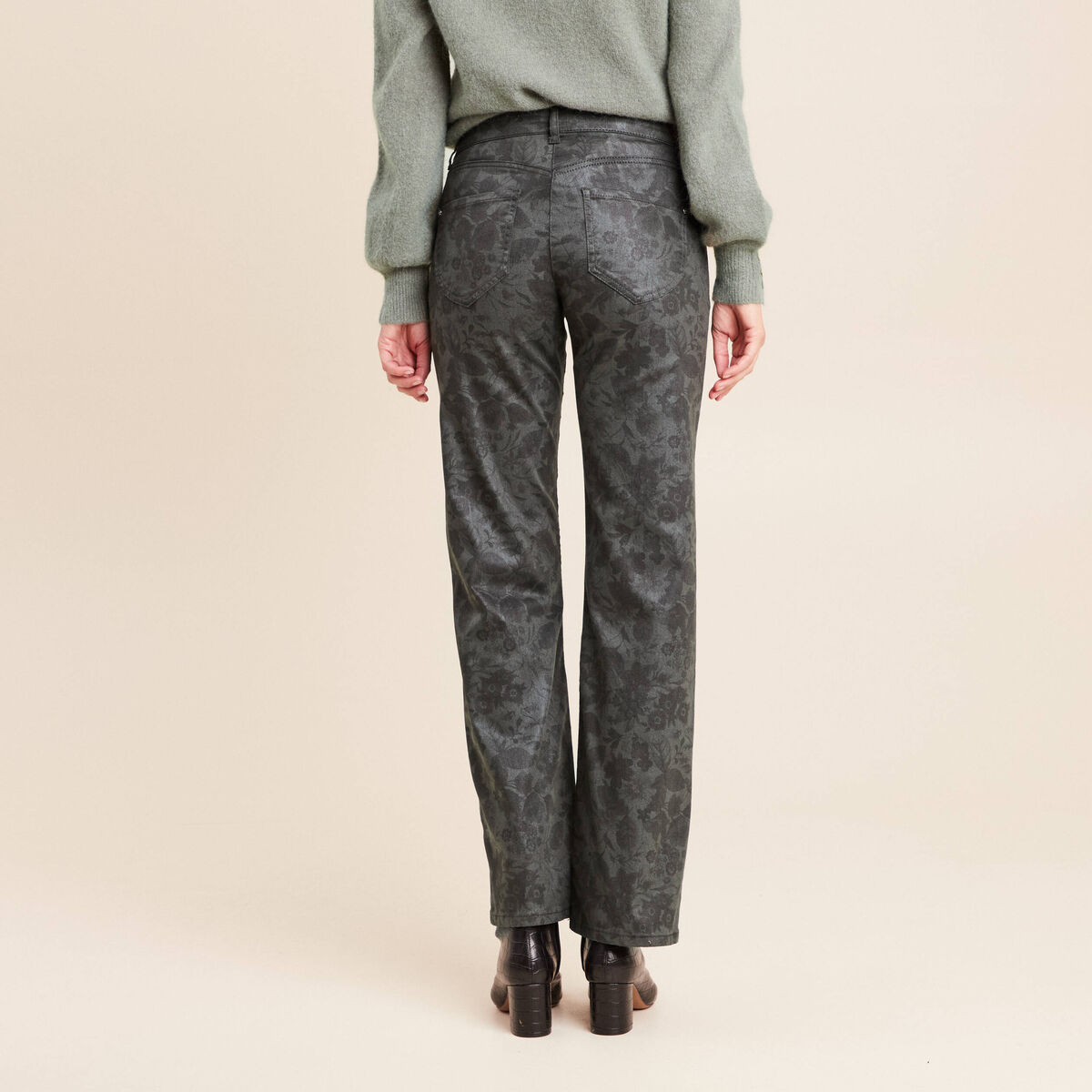 Pantalon taille bascul&eacute;e vert femme