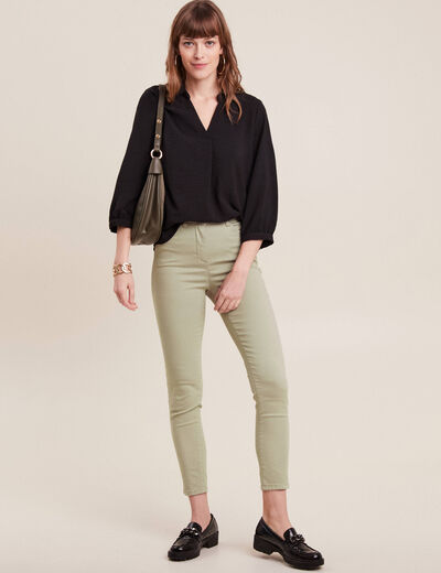 Pantalon léger taille haute 7/8ème vert clair femme