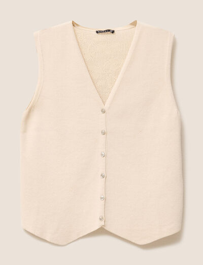 Pull cintré court col V beige femme