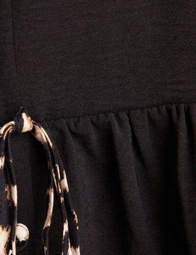blouse ample col rond manches 3/4 noir femme