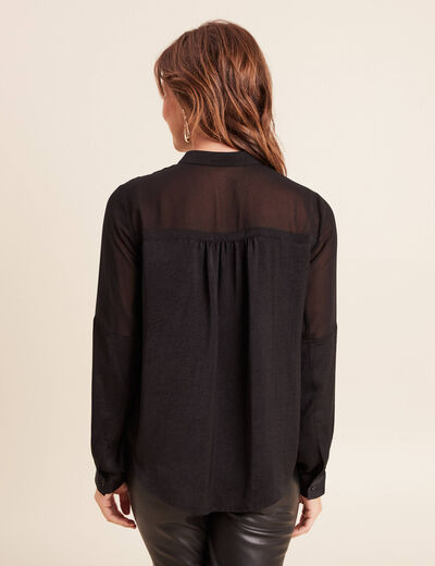 Chemise ample satin&eacute;e manches longues noir femme