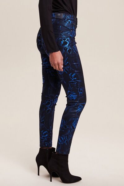 Pantalon ajusté enduit 7/8ème bleu electrique femme