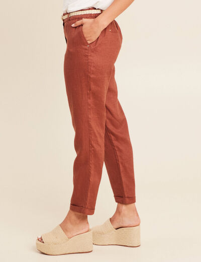 Pantalon flou ceinturé marron foncé femme
