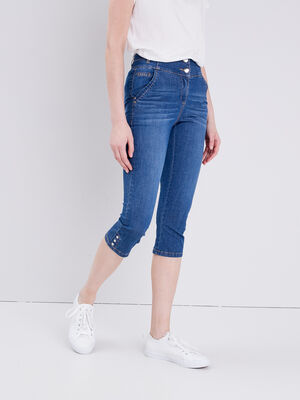 Pantacourt ajuste en jean denim stone femme