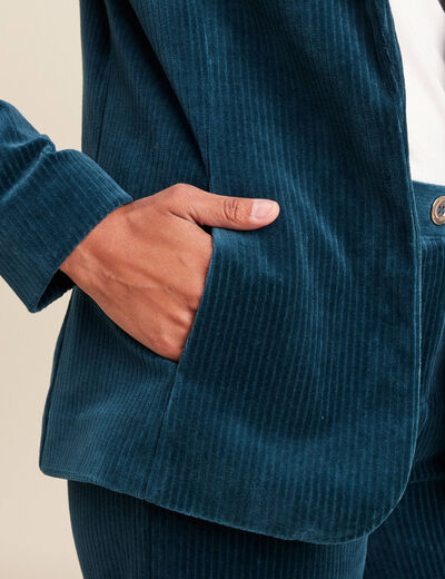 Veste tailleur velours bleu canard femme