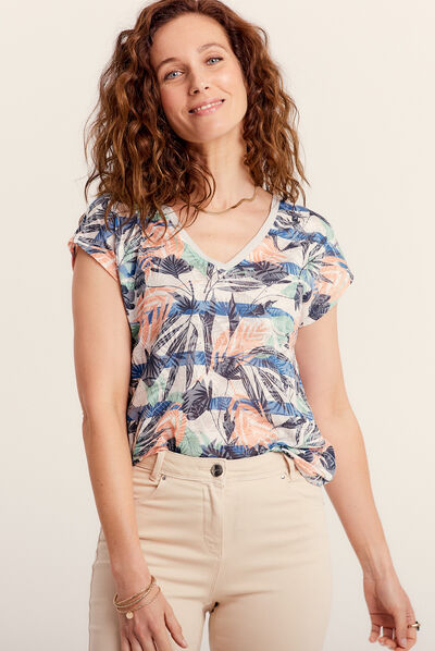 T-shirt manches courtes ecru femme