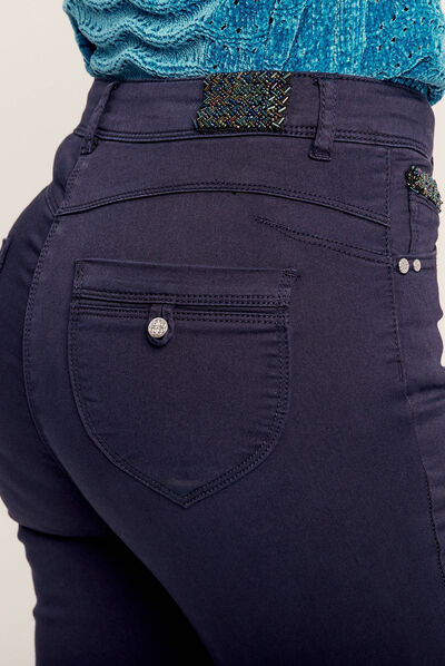 Pantalon ajusté détails bijoux bleu foncé femme