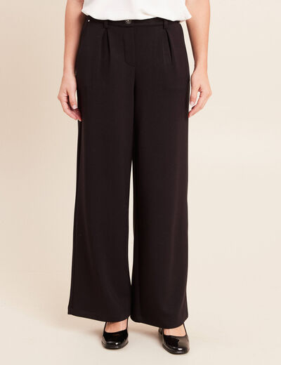 Pantalon coupe large taille haute maille noir femme
