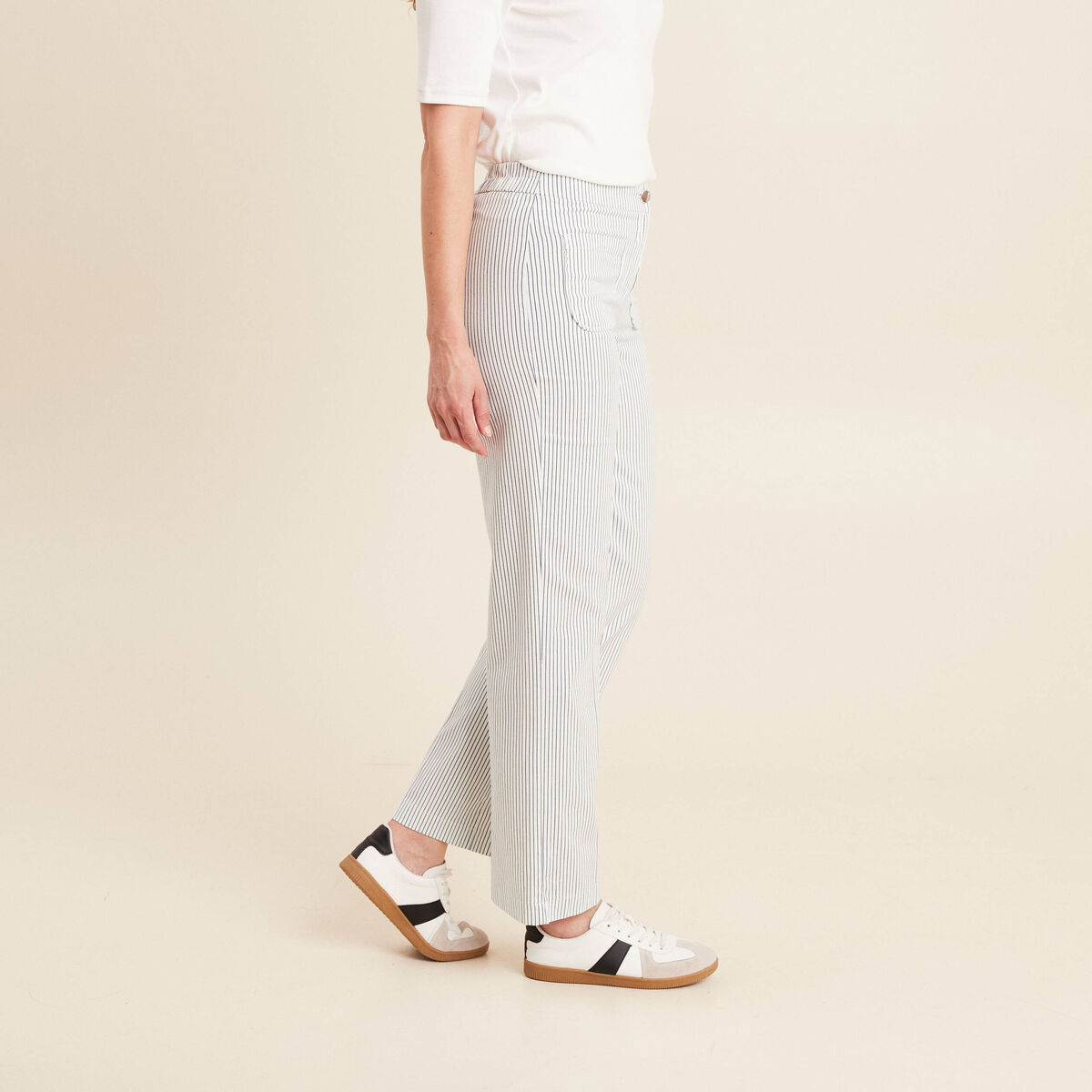 Pantalon droit taille haute blanc femme