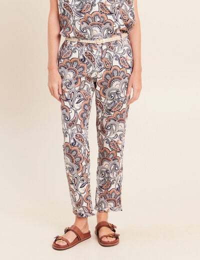 Pantalon coupe chino en lin marron femme
