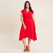 Robe évasée taille smockée rouge femme