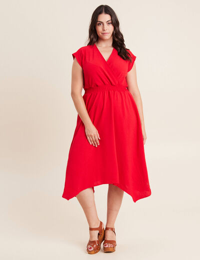 Robe évasée taille smockée rouge femme