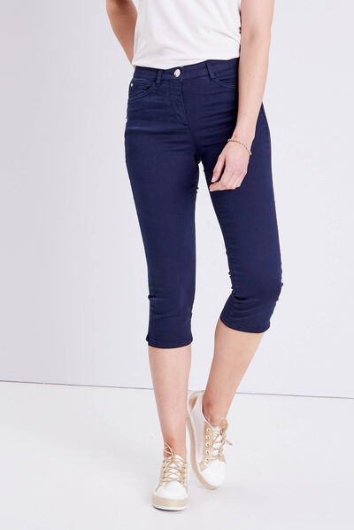 Pantacourt droit taille standard bleu marine femme