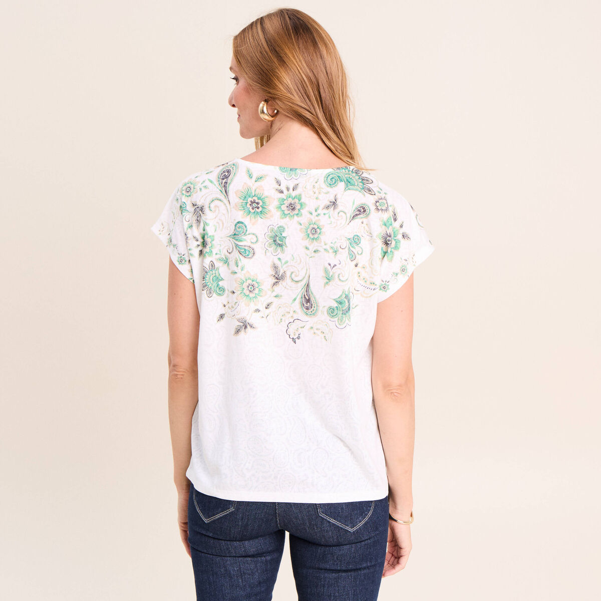 T-shirt col rond ecru femme