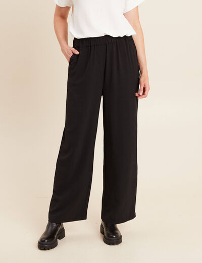 Pantalon large taille haute noir femme