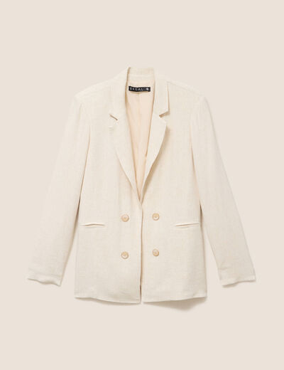 Blazer droit long manches 3/4 doubl&eacute; beige femme