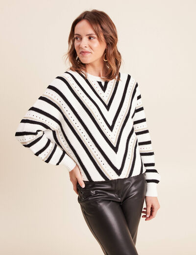 Pull col rond manches longues noir femme