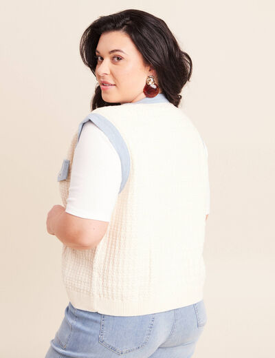 Gilet sans manches col rond ecru femme