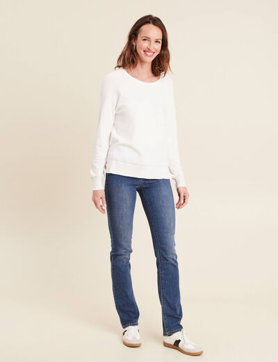 Pull col rond ecru femme