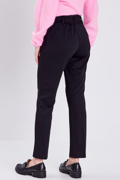 Pantalon city droit ceinturé noir femme