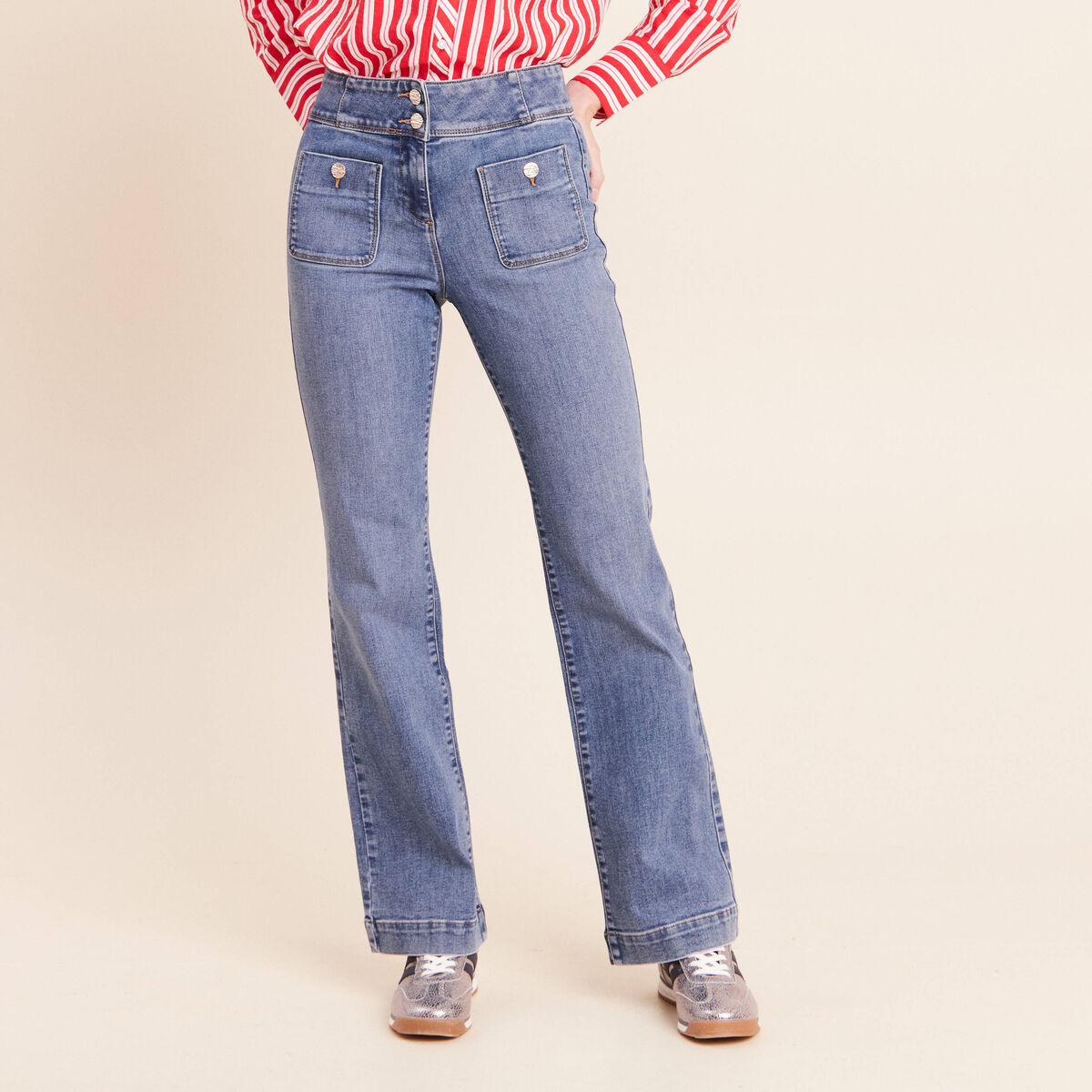 Jean coupe bootcut taille haute denim double stone femme