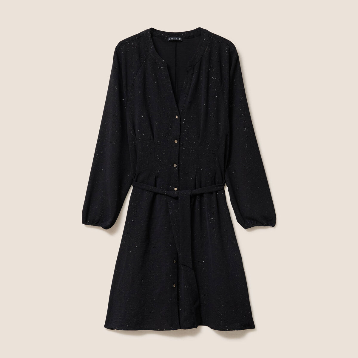 Robe courte col tunisien &agrave; paillettes noir femme