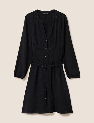 Robe courte col tunisien &agrave; paillettes noir femme