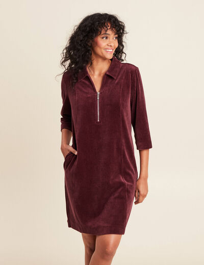 Robe droite velours bordeaux femme
