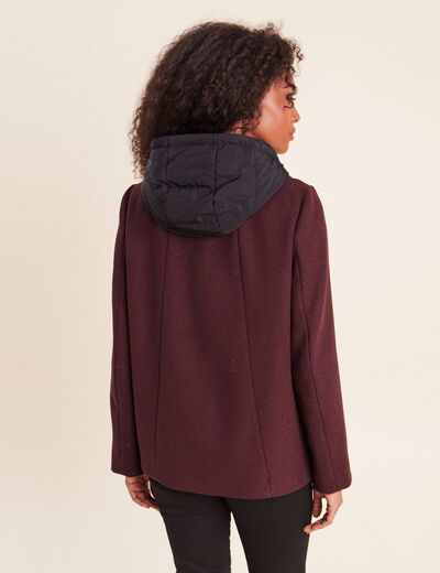 Caban doubl&eacute; avec capuche bordeaux femme