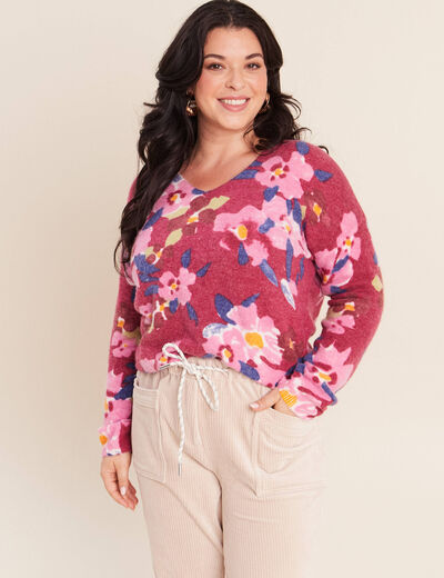 Pull manches longues rose femme