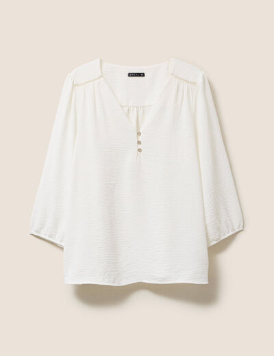 Blouse col v manches 3/4 fluide ecru femme