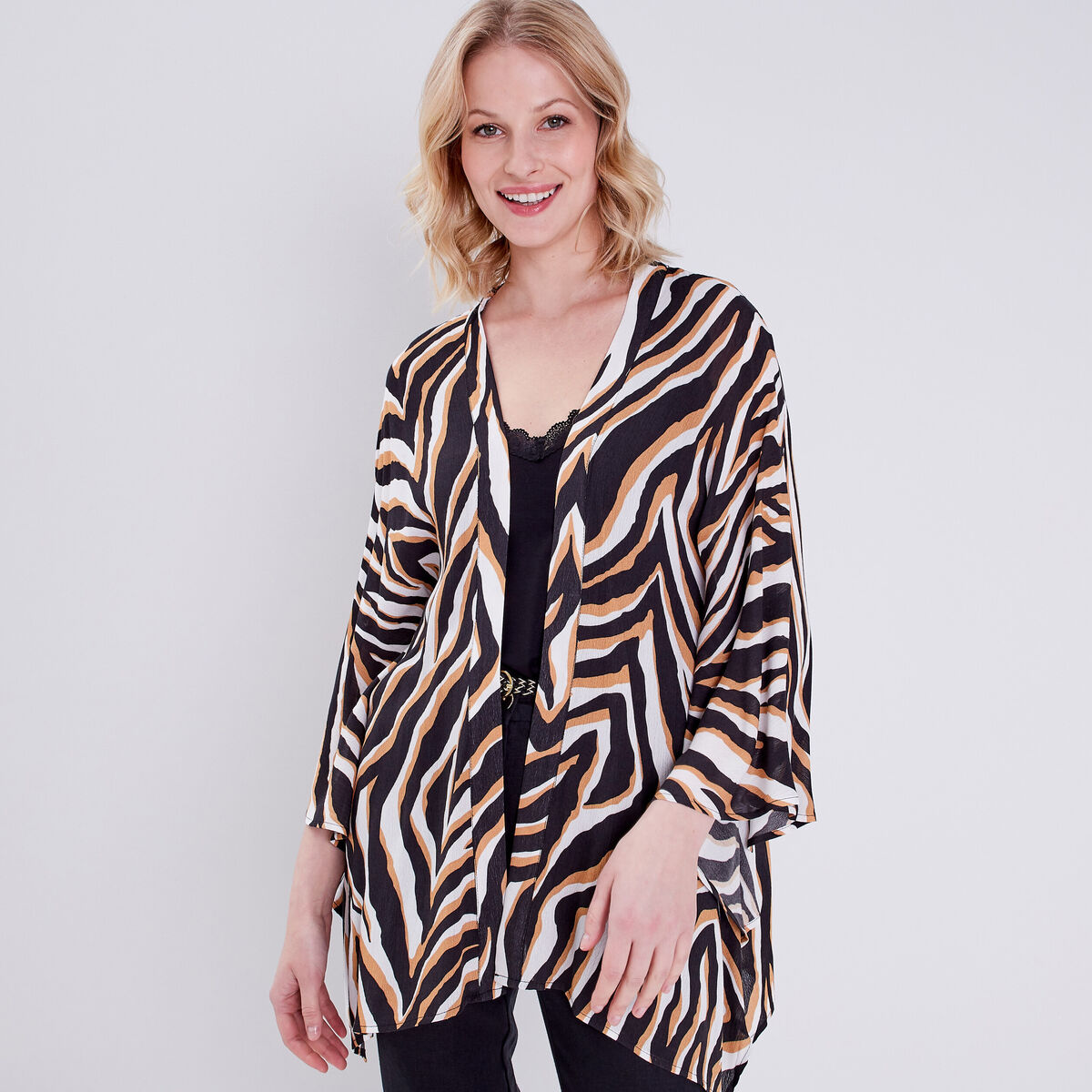 Kimono manches longues noir femme