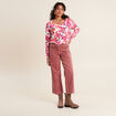 Pantalon large velours c&ocirc;tel&eacute; rose framboise femme