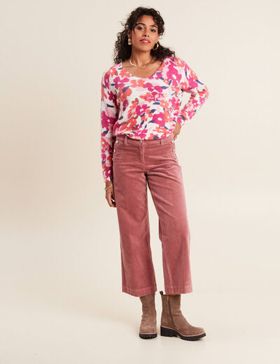 Pantalon large velours c&ocirc;tel&eacute; rose framboise femme