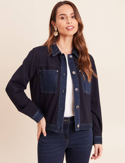 Veste droite courte manches longues denim brut femme