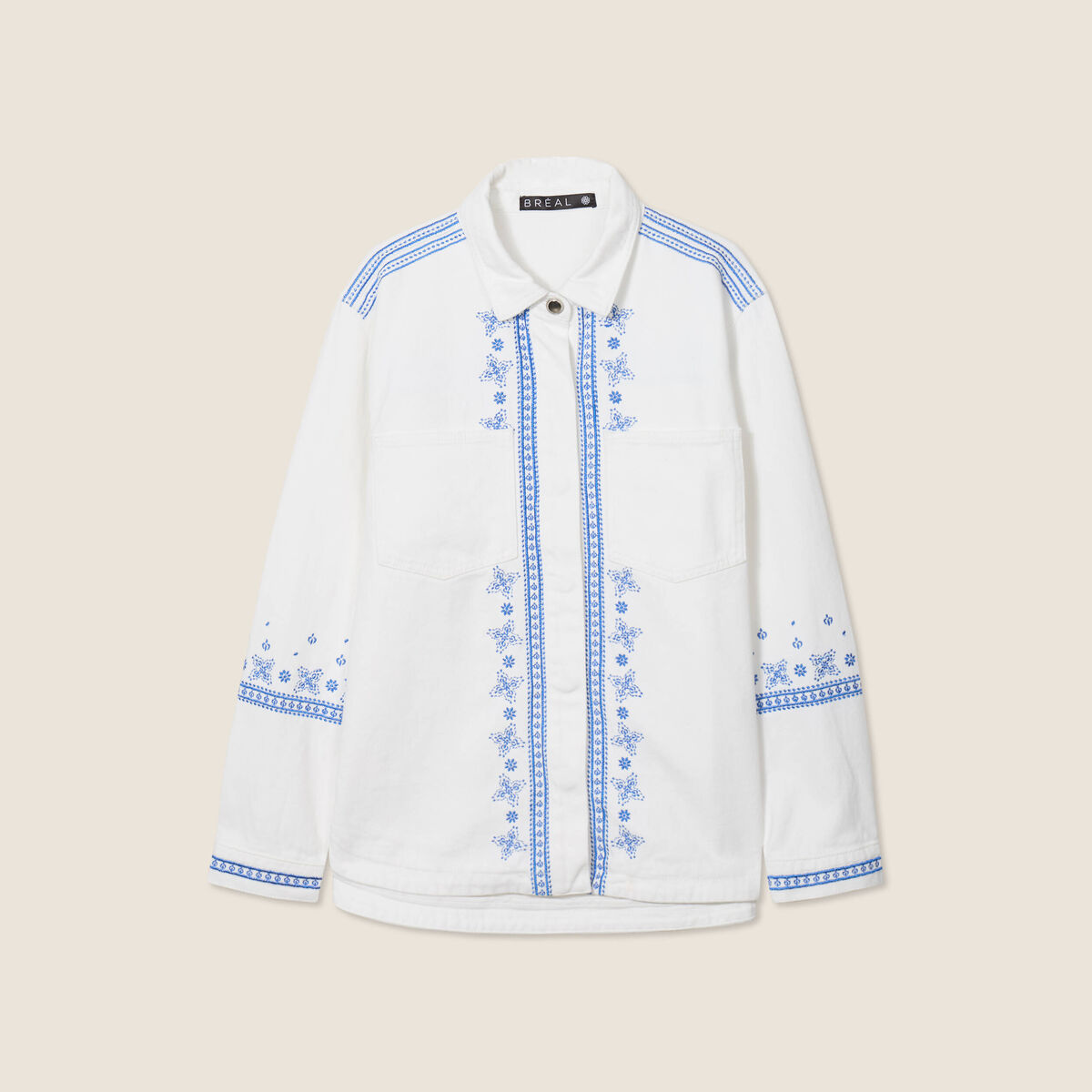 Surchemise brodée en jean blanc femme