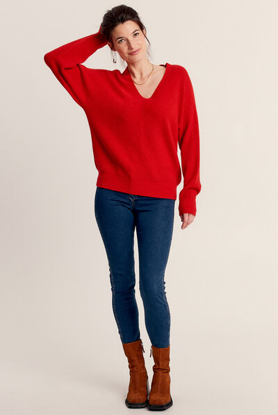 Pull manches longues rouge femme