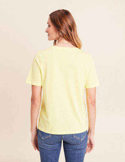 T-shirt col v manches courtes jaune clair femme