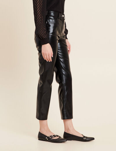 Pantalon droit simili cuir noir femme