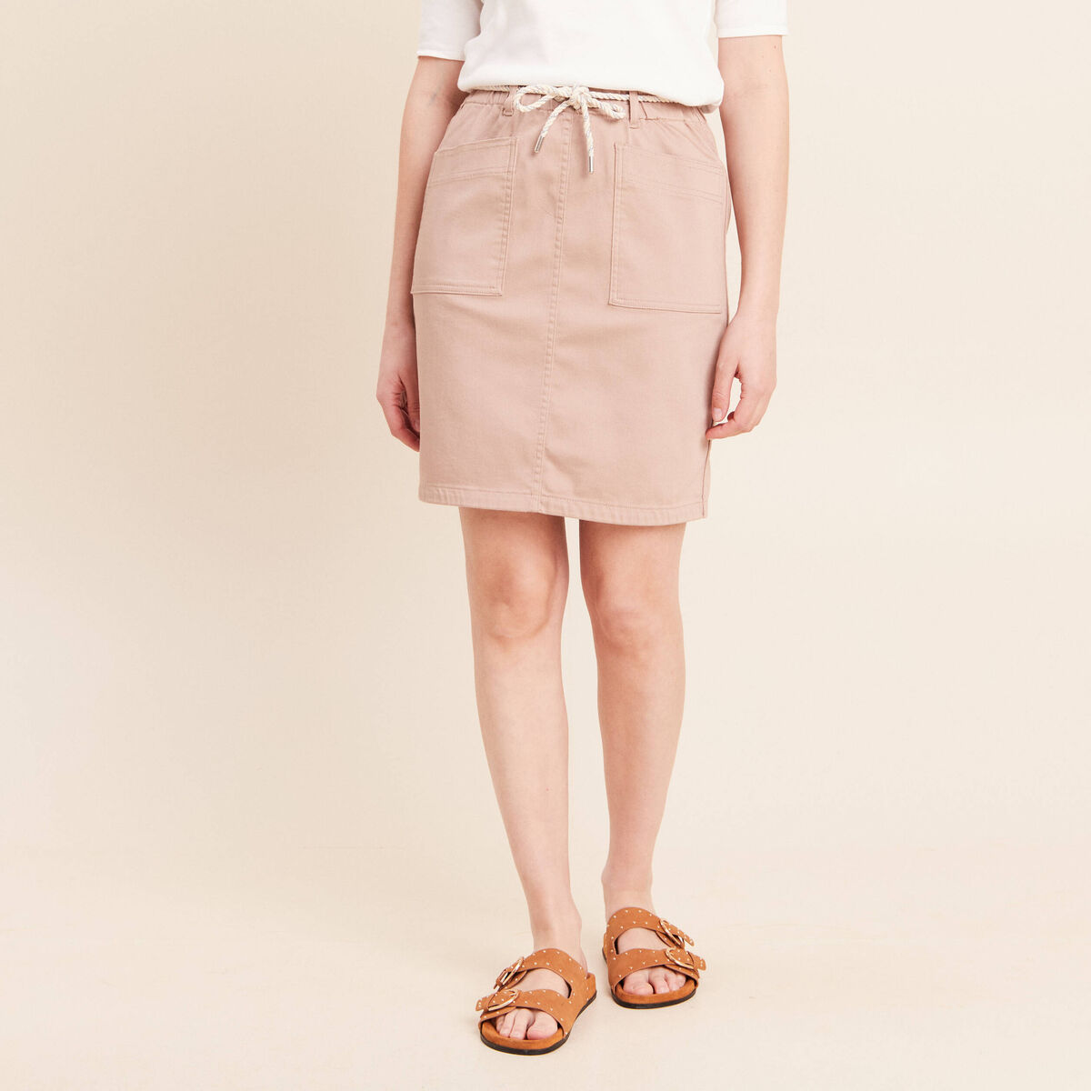 Jupe droite r&eacute;versible marron femme