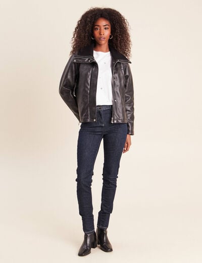 Veste ample col camionneur doubl&eacute;e noir femme