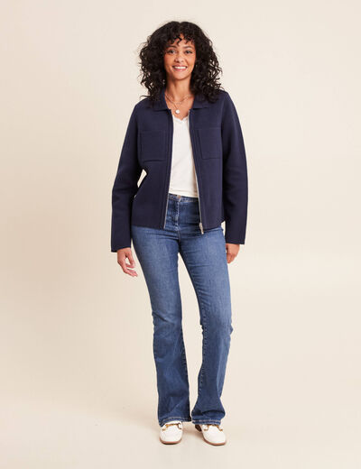 Gilet r&eacute;versible manches longues bleu femme