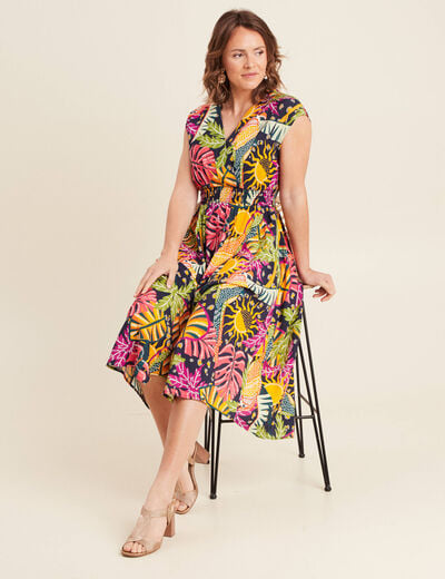 Robe longue évasée sans manches multicolore femme