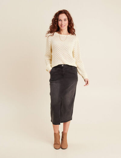 Pull manches longues ajouré jaune clair femme