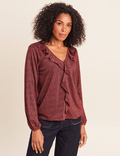 Blouse manches longues orange fonc&eacute; femme