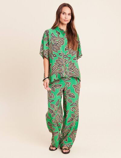 Chemise ample manches courtes fluide vert femme