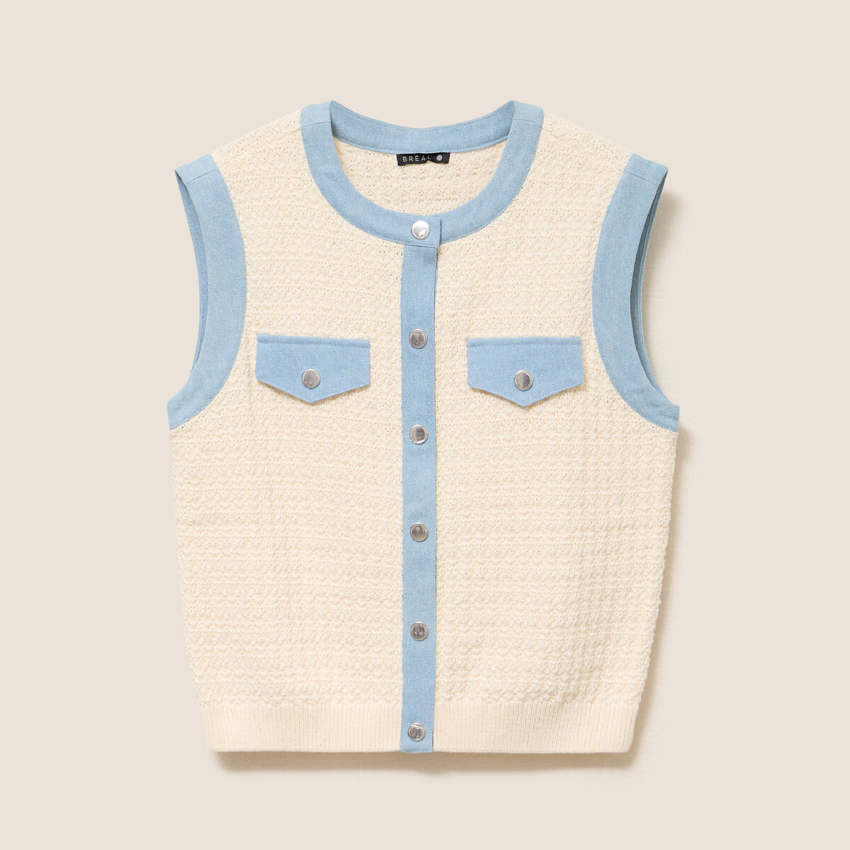 Gilet sans manches col rond ecru femme