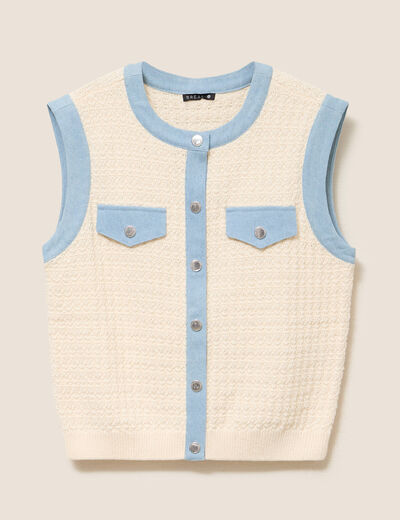 Gilet sans manches col rond ecru femme