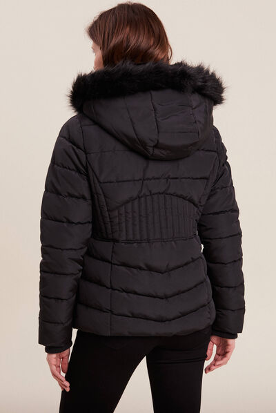 Doudoune ajustée déperlante à capuche noir femme